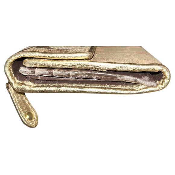 Coach Vintage Logo Long Tri-Fold Khaki Gold w/ red Hearts Canvas Wallet129 - Picture 5 of 9